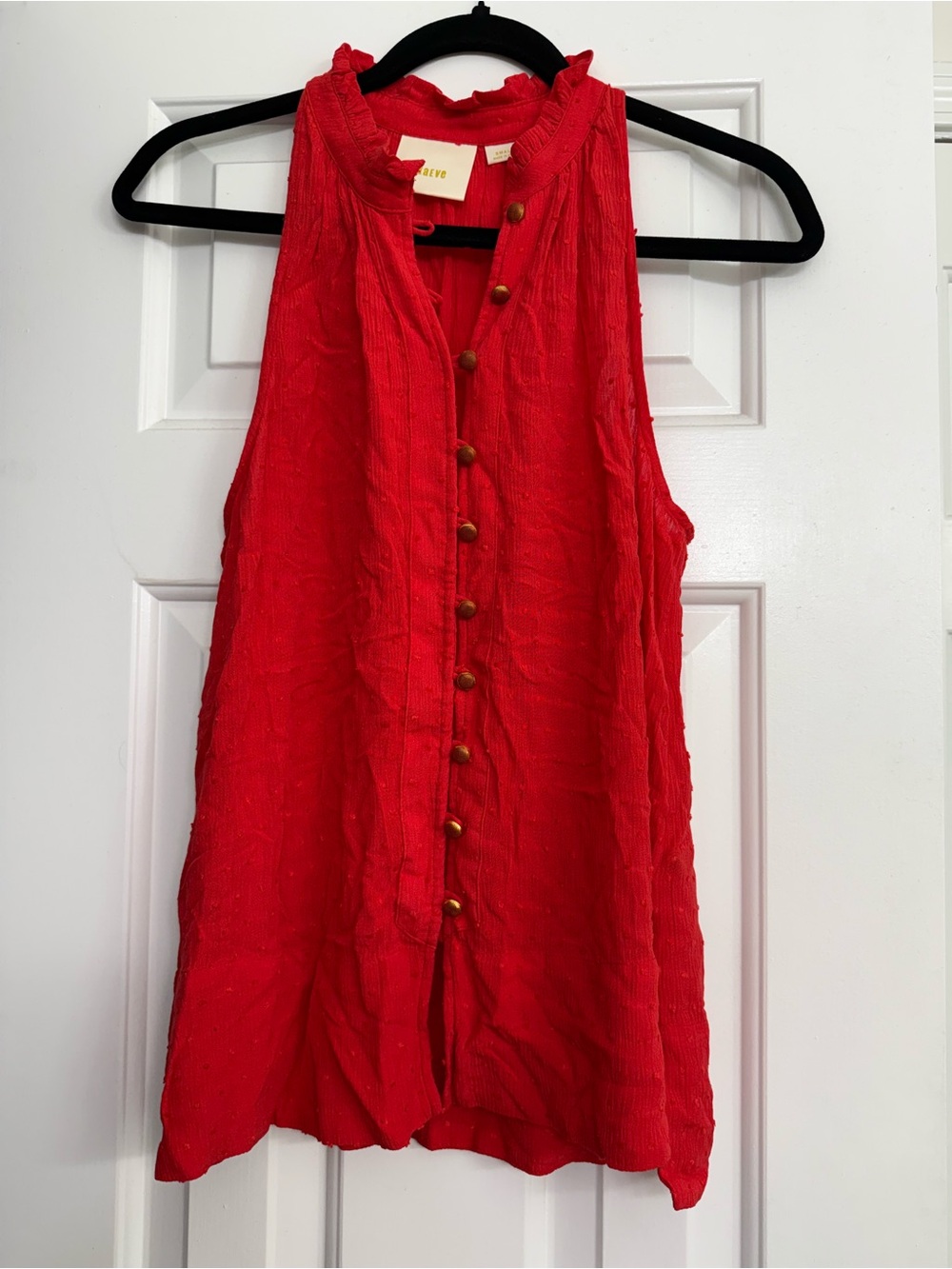 Red Sleeveless Button-Front Women's Top